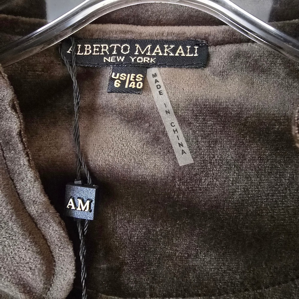 Alberto Makali Military Blazer Jacket Velvet Olive Brown Silver Crest Button 6 - Picture 5 of 10